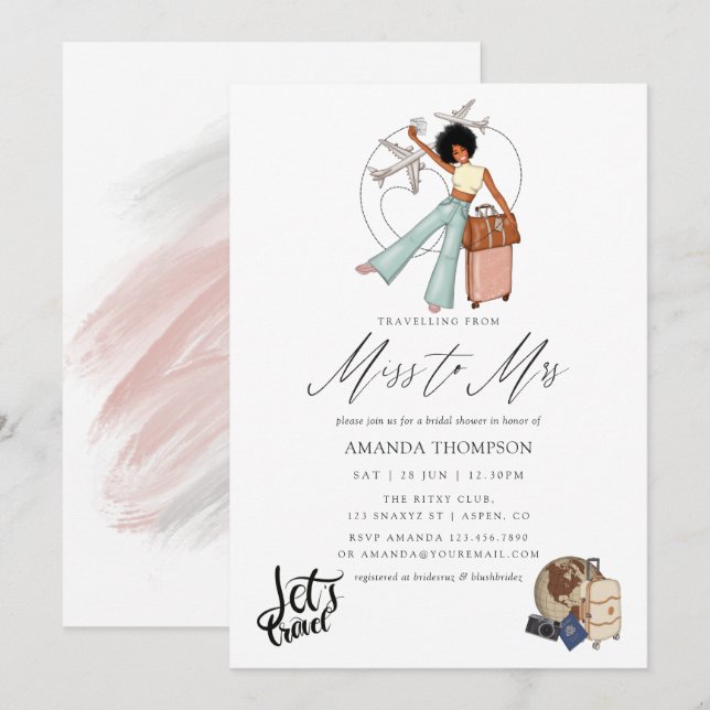Miss To Mrs Travel Bridal Shower Invitation (Front/Back)