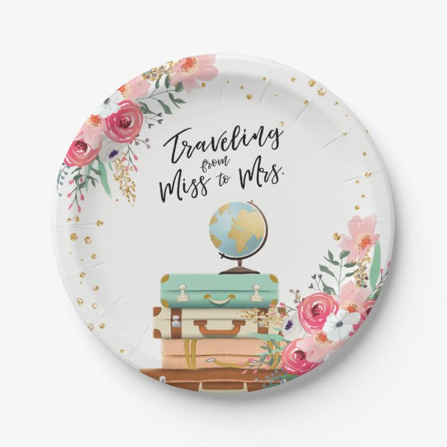 Miss to Mrs Travel Bridal Shower Paper Plates (Front)