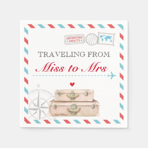 Miss to Mrs Travel Bridal Shower Table Napkins