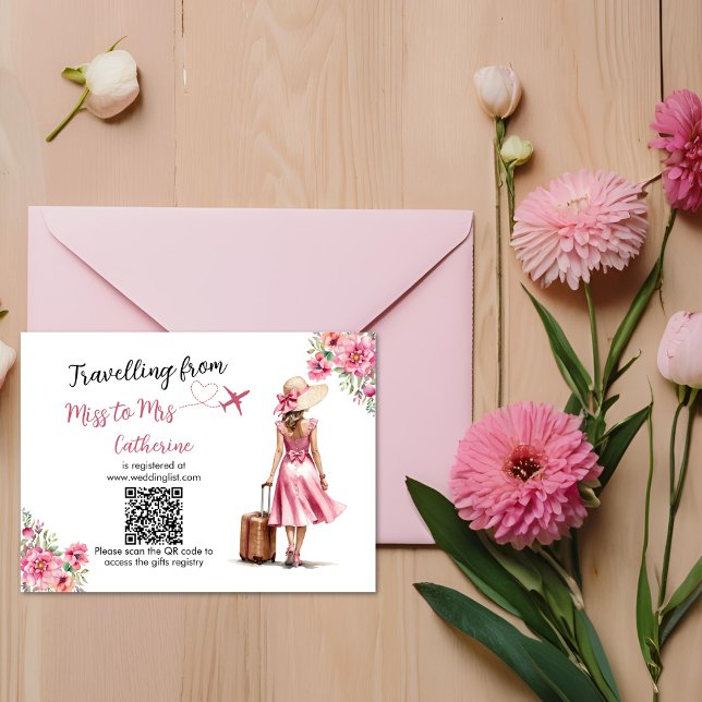 Miss To Mrs Travel Pink Bow Dress Bridal Shower Enclosure Card (Creator Uploaded)
