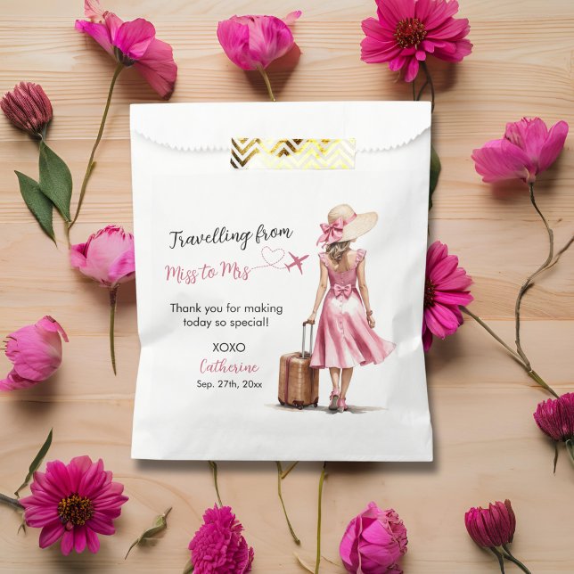Miss To Mrs Travel Pink Bow Dress Bridal Shower Favor Bag (Creator Uploaded)