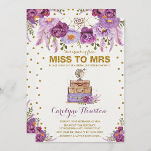 Miss to Mrs Travel Suitcase Purple Bridal Shower Invitation