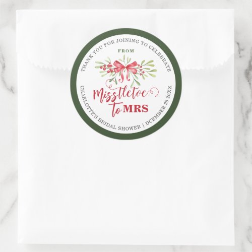 Miss To Mrs Winter Mistletoe Custom Bridal Shower Classic Round Sticker