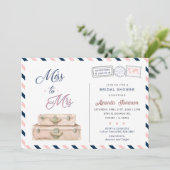 Miss To Mrs World Travel Bridal Shower Navy Pink Invitation (Standing Front)