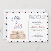 Miss To Mrs World Travel Bridal Shower Navy Pink Invitation (Front)
