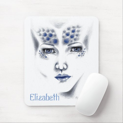 Miss Universe Beautiful Blue Gray Alien Lady Art Mouse Pad