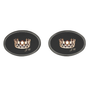Miss USA America Gold Crown Cuff Links-w/Monogram Cufflinks