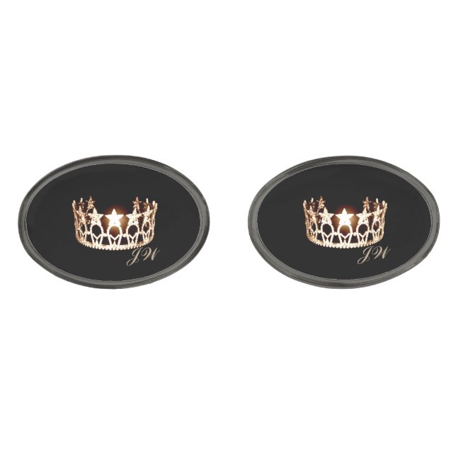 Miss USA America Gold Crown Cuff Links-w/Monogram Cufflinks (Front)
