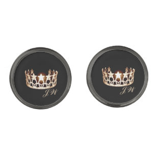 Miss USA America Gold Crown Cuff Links-w/Monogram Gunmetal Finish Cufflinks