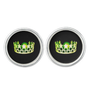 Miss USA America Lemon Lime Crown Round Cuff Links