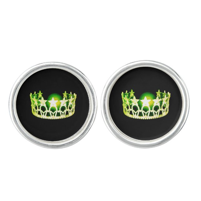 Miss USA America Lemon Lime Crown Round Cuff Links (Front)