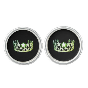 Miss USA America Lime Green Crown Round Cuff Links