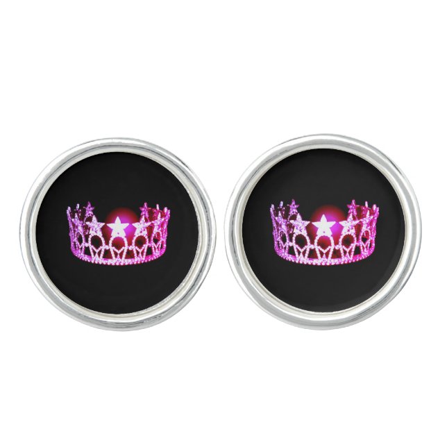 Miss USA America Raspberry Crown Round Cuff Links (Front)