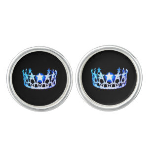 Miss USA America Royal Blue Crown Round Cuff Links