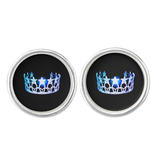 Miss USA America Royal Blue Crown Round Cuff Links (Front)