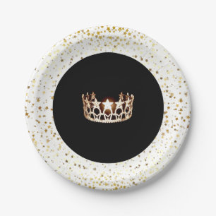 Miss USA Crown Party Paper Plates-Gold Stars White Plates