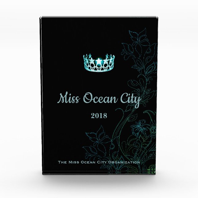 Miss USA Floral Aqua Crown Acrylic Award (Front)