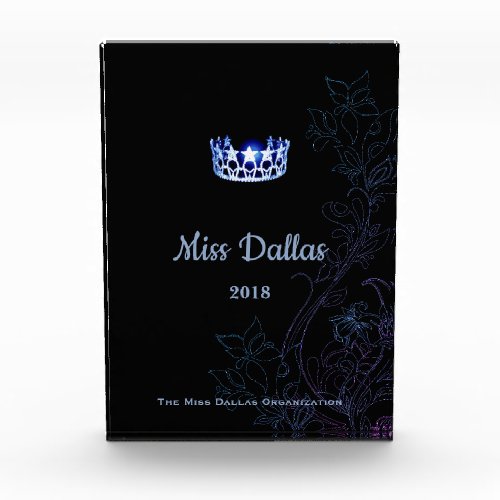 Miss USA Floral Blue Crown Acrylic Award