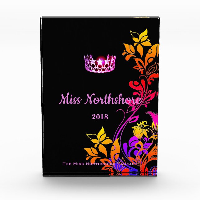 Miss USA Floral Pink Crown Acrylic Award (Front)