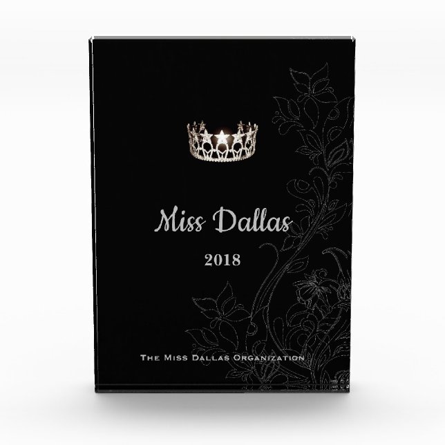 Miss USA Floral Silver Crown Acrylic Award (Front)