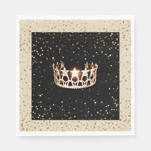 Miss USA Gold Crown Gold Stars Paper Napkin