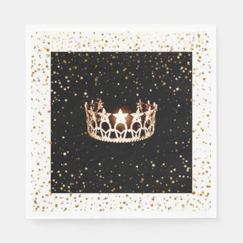 Miss USA Gold Crown Gold Stars Paper Napkin