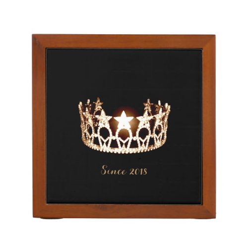 Miss USA Gold Crown Wood Desk Organizer_Since Desk Organizer