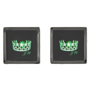 Miss USA Green Crown Cuff Links-w/Monogram Gunmetal Finish Cufflinks