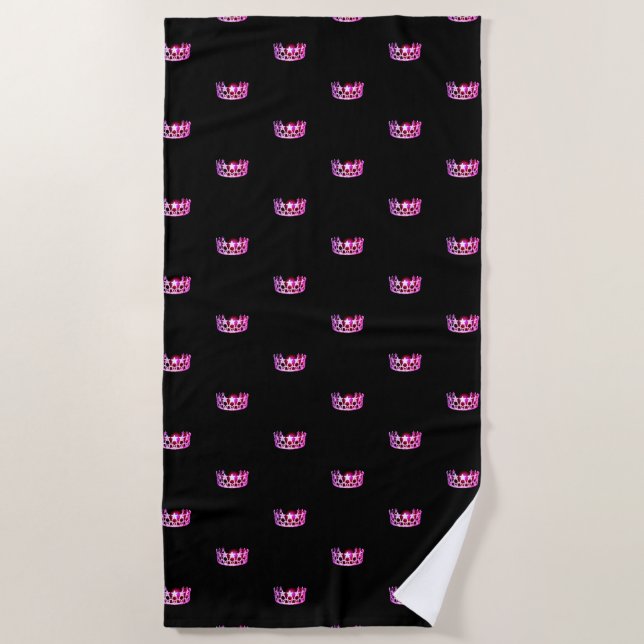 Miss USA Hot Pink Star Crown Beach Towel (Front)