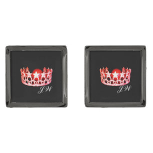 Miss USA Red Crown Cuff Links-w/Monogram Gunmetal Finish Cufflinks