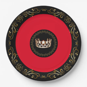 Miss USA Red Gold Crown 9" Paper Plates