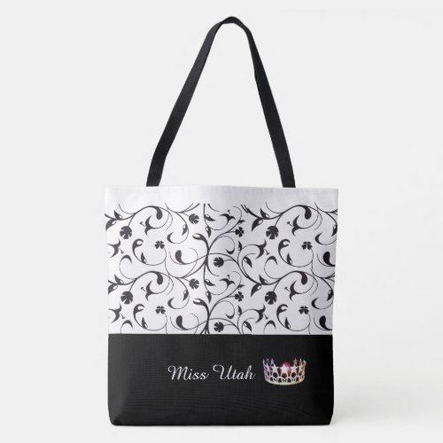 Miss USA Silver Crown Tote Bag_BLK Scroll