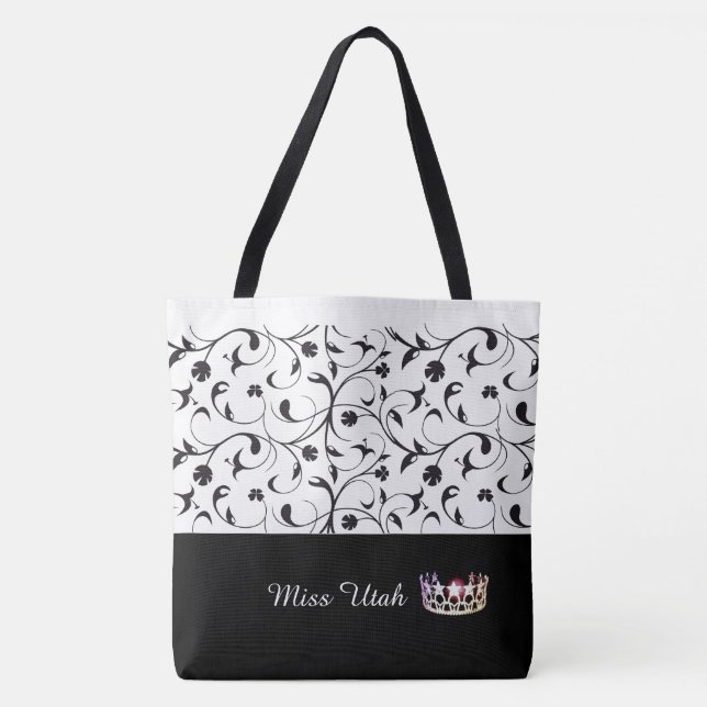 Miss USA Silver Crown Tote Bag-BLK Scroll Bag (Front)