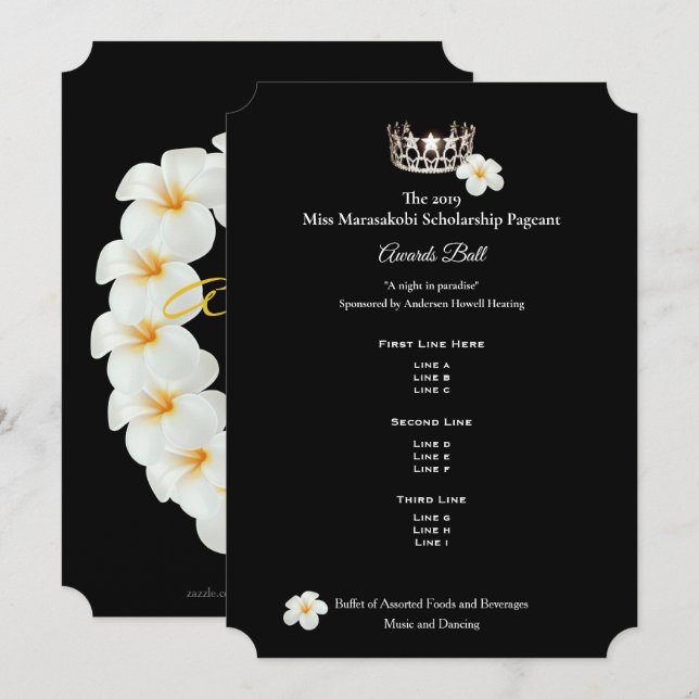 Miss USA Silver Crwn Plumeria Awards Ball Prgm Invitation (Front/Back)