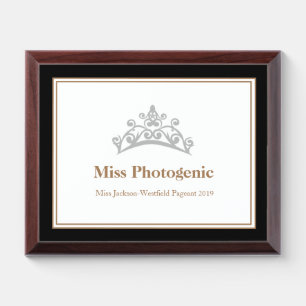 Miss USA Silver Tiara Crown Wood Awards Plaque