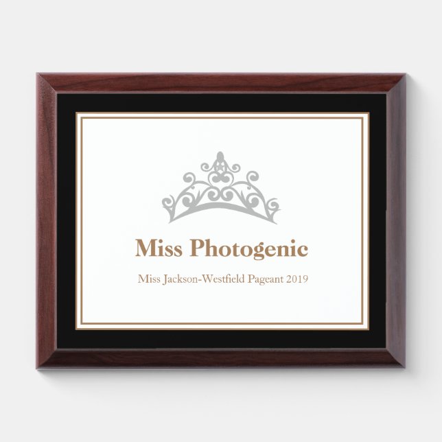 Miss USA Silver Tiara Crown Wood Awards Plaque (Horizontal)