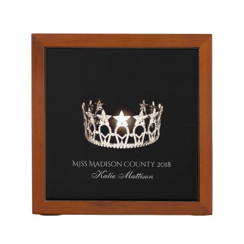 Miss USA SLVR Crown Wood Desk Organizer_Title Pencil Holder