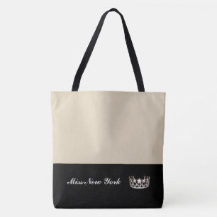 Miss USA State Silver Crown Tote Bag-Large Beige