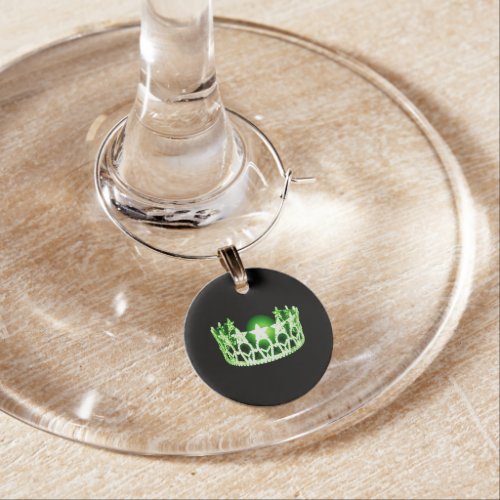 Miss USA Style Apple Green Crown Wine Glass Charm