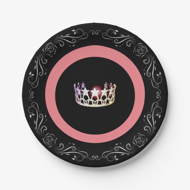 Miss USA style Black Coral 7" Paper Plates (Front)