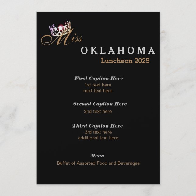 Miss USA style Black Shimmer Luncheon Program Card (Front)
