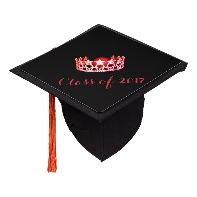Miss USA style Graduation Cap Topper Red Crown (Angled)