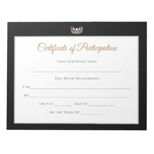 Miss USA style Pageant Certificates_Particiption Notepad