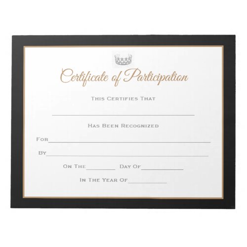 Miss USA style Pageant Certificates_Particiption Notepad