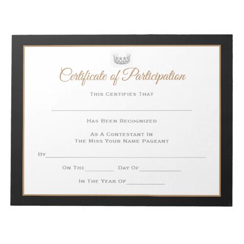 Miss USA style Pageant Certificates_Particiption Notepad