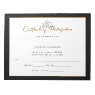 Miss USA style Pageant Certificates-Particptn Notepad