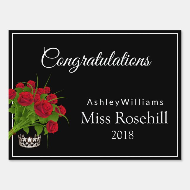 Miss USA style Pageant Yard Sign-Crown & Roses Sign (Front)