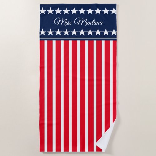 Miss USA style Patriotic Pageant Beach Towel