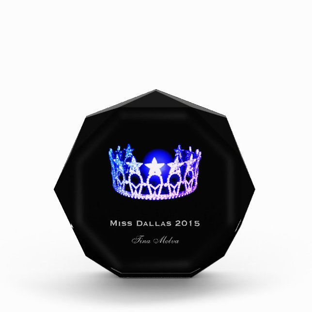 Miss USA style Royal Blue Crown Acrylic Award (Front)
