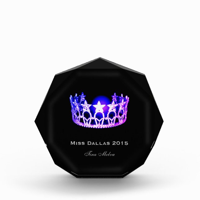 Miss USA style Royal Purple Crown Acrylic Award (Front)